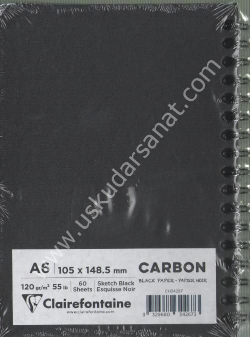 Clairefontaine Carbon Black Paper Noir A6 120gr 60 Yaprak Spiralli Çizim Blok