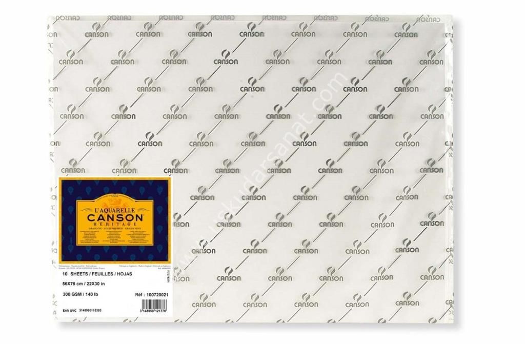 Canson Heritage Suluboya Kağıdı 300 gr 56x76 cm 10 Yaprak Soğuk Baskı Orta Grenli