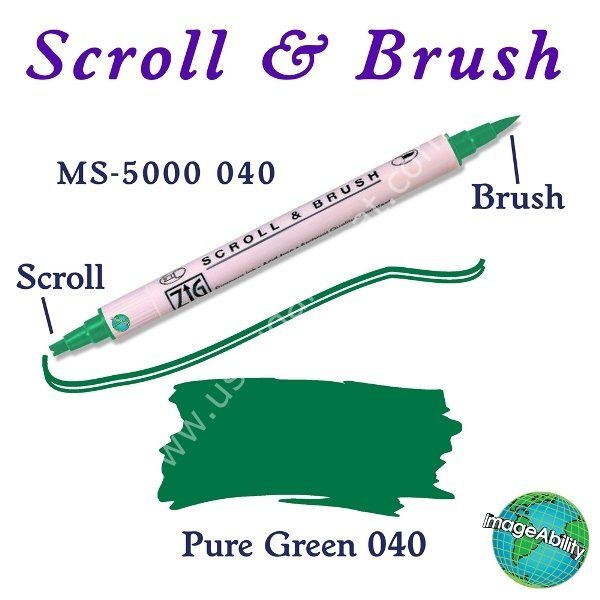 Zig Scroll & Brush Çift Çizgi ve Fırça Uçlu Kaligrafi Kalemi 040 Yeşil