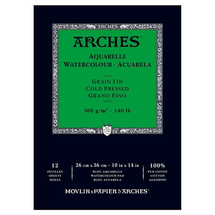 Arches Suluboya Kağıt Pedi Doğal Beyaz Soğuk Pres 140lb 300gr 26x3612 Yaprak