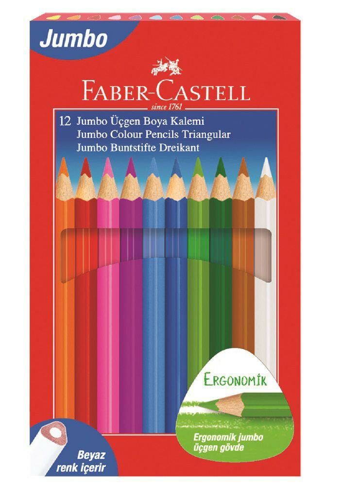 Faber-Castell Jumbo Üçgen 12 Renk Boya Kalemi
