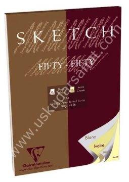 Clairefontaine Sketch Fifty-Fifty (Fildişi- Beyaz) A4 Blok 90gr 100 Yaprak