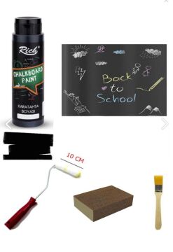 Rich Chalkboard Kara Tahta Boyası 500 Cc Siyah Rulo Zımpara Fırça Seti