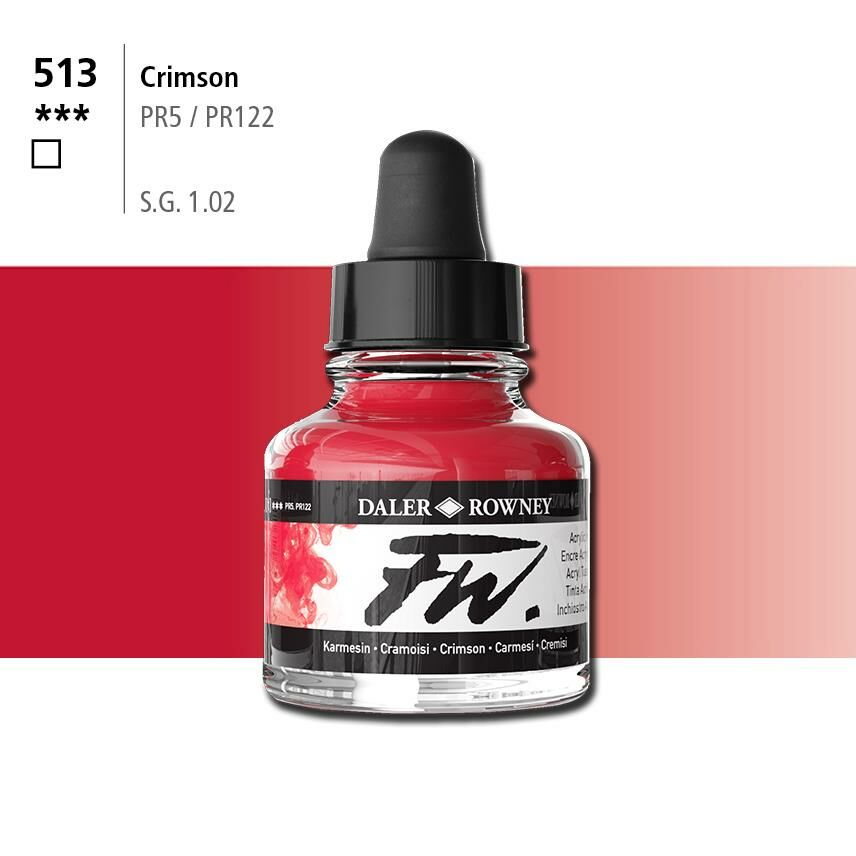 Daler Rowney Fw Acrylic Artisits Ink 29.5 ml Damlalıklı Cam Şişe Crimson 513