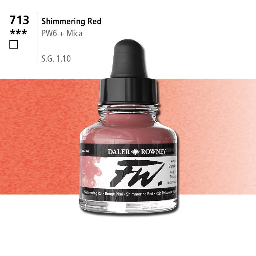 Daler Rowney Fw Acrylic Artisits Ink 29.5 ml Damlalıklı Cam Şişe Shimmering Red 713