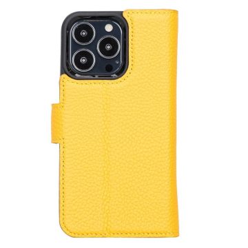 Apple iPhone 13 Pro Uyumlu Deri Cüzdanlı Kılıf FL12 Sarı
