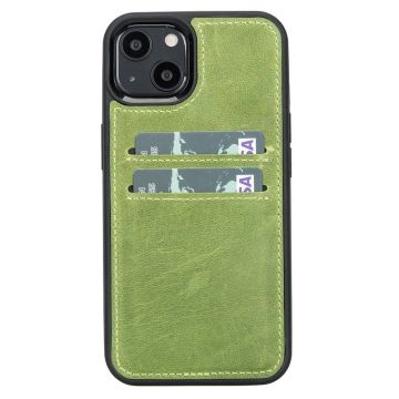 Apple iPhone 13 Uyumlu Deri Kartlıklı Arka Kapak G16 Yeşil
