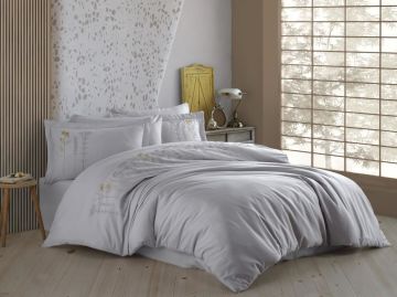 Hobby Çift Kişilik Poplin Premium Nakışlı Nevresim Diva Gri
