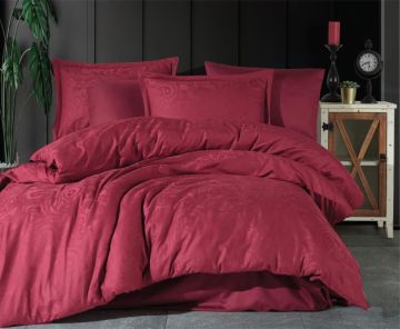 Clasy Jakarlı Çift Kişilik Pamuk Saten Nevresim Takımı Hemera v2 Bordo
