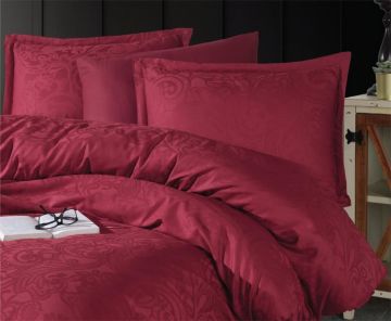 Clasy Jakarlı Çift Kişilik Pamuk Saten Nevresim Takımı Hemera v2 Bordo
