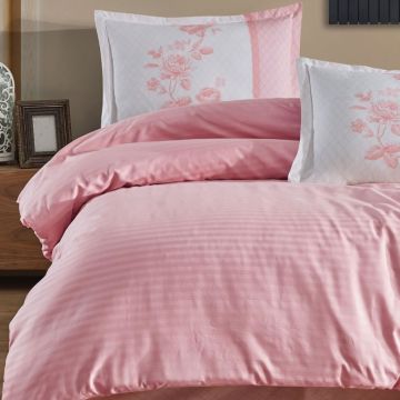 Clasy Butik Serisi Çizgili Ranforce Çift Kişilik Nevresim Takımı Suave v8 Pudra