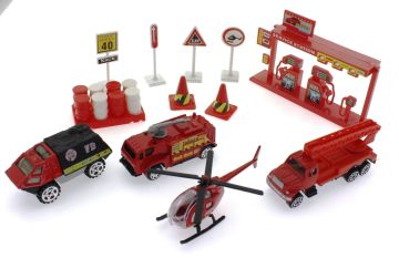 Die Cast Metal 20 Parça İtfaiye Seti - Helikopterli