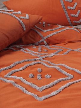 Cotton Box Puf Nakışlı Ranforce Çift Kişilik Nevresim Takımı Lia Kiremit Bej