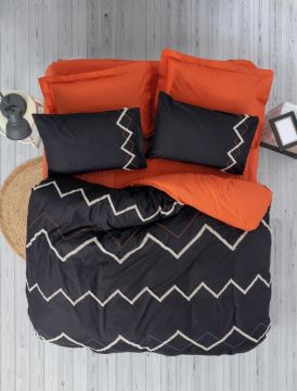 Cotton Box Puf Nakışlı Ranforce Çift Kişilik Nevresim Takımı Mirely Siyah Kiremit