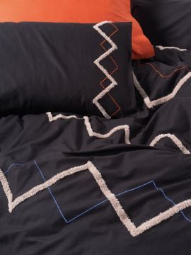 Cotton Box Puf Nakışlı Ranforce Çift Kişilik Nevresim Takımı Mirely Siyah Kiremit