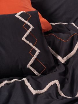 Cotton Box Puf Nakışlı Ranforce Çift Kişilik Nevresim Takımı Mirely Siyah Kiremit