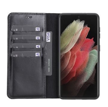 Samsung Galaxy S21 Plus Uyumlu Deri Cüzdanlı Kılıf RST1 Siyah