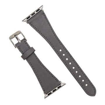 Apple Watch Uyumlu Deri Kordon 42-44-45mm Slim RST9 Gri