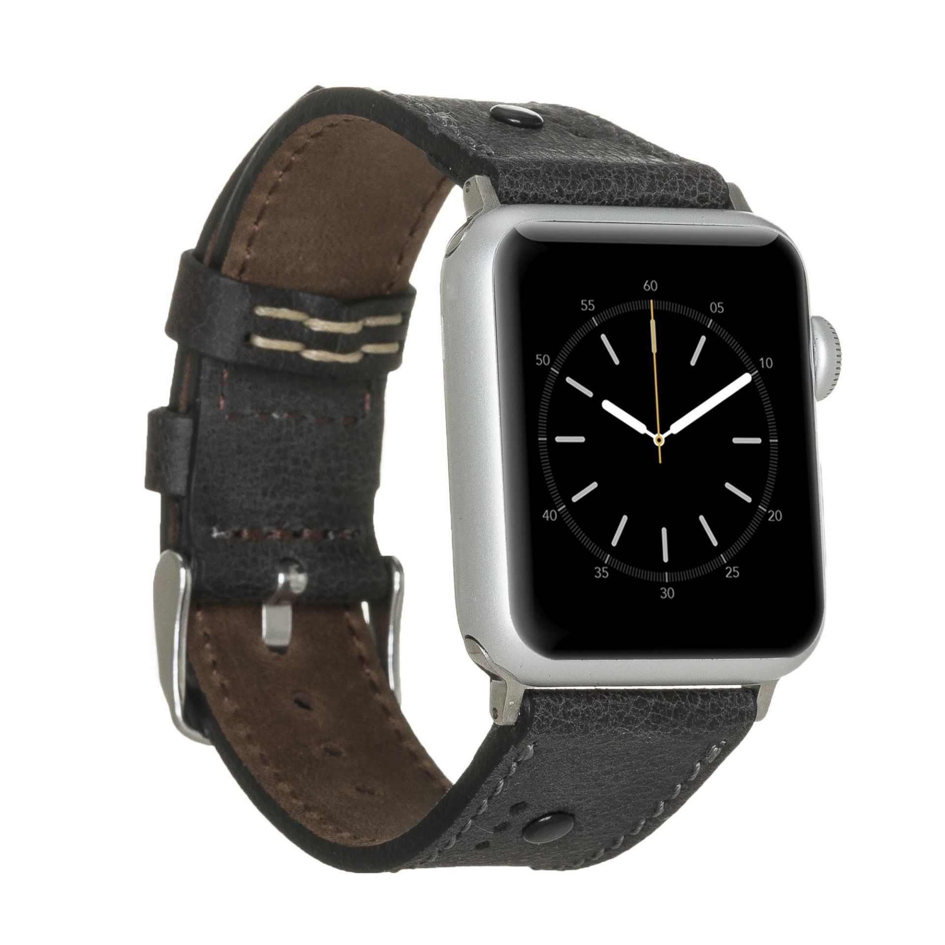 Apple Watch Uyumlu Deri Kordon 42-44-45mm BT Siyah
