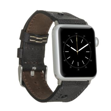 Apple Watch Uyumlu Deri Kordon 42-44-45mm BT Siyah