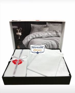 Cotton Box Çift Kişilik Jakarlı Saten Nevresim Takımı Leaf Buz Mavisi