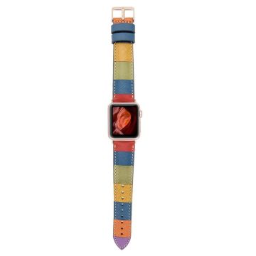 Apple Watch Uyumlu Deri Kordon 42-44-45mm Gökkuşağı