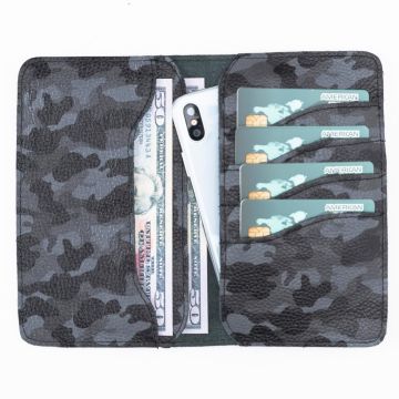 Leony 6.1 inch Uyumlu Deri Kartlıklı Kılıf Kamuflaj Gri