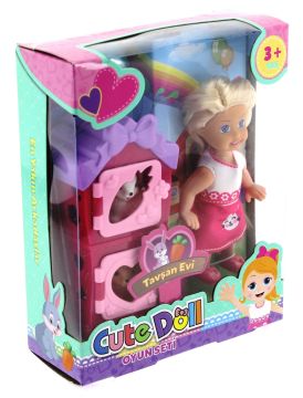 Cute Doll Mini Bebek Tavşanlı ve İki Katlı Kulübe Oyun Seti