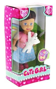 Cute Girl Beyaz Köpekli ve Kumral Mini Bebek