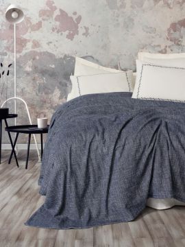 Cotton Box Embrova Şönil Çift Kişilik Yatak Örtüsü/Pike Takımı Loom Lacivert