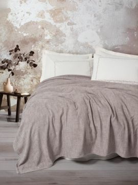 Cotton Box Embrova Şönil Çift Kişilik Yatak Örtüsü/Pike Takımı Loom Bej