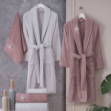 Hobby Line - Pamuklu Bornoz Seti - Gül A.Gri