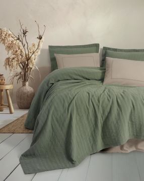 Cotton Box  Çift Kişilik Yatak Örtülü Pike Takımı Natura Vilo Yeşil