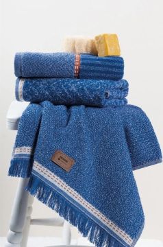 Cotton Box 3'lü Jakarlı Havlu Seti Denim Mavi 50x90