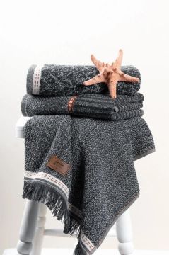 Cotton Box 3'lü Jakarlı Havlu Seti Denim Antrasit 50x90