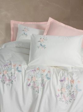 Cotton Box 3D Nakışlı Çift Kişilik Saten Nevresim Takımı Liva Pudra