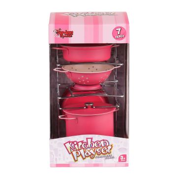 ATF-683G-6 Raflı Pembe Emaye Tencere Tava Seti 7 Parça -Vardem