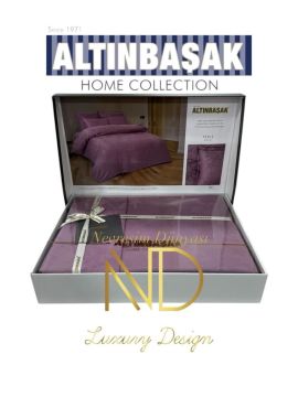 Altınbaşak Jakarlı Saten Çift Kişilik Nevresim Takımı Perle Puce