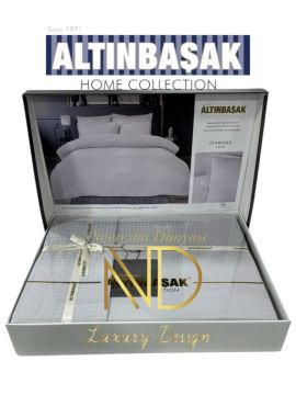 Altınbaşak Jakarlı Saten Çift Kişilik Nevresim Takımı Dıamond Coin