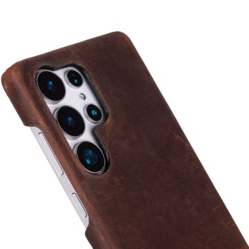 Samsung Galaxy S25 Ultra Uyumlu, Hakiki Deri, El Yapımı Arka Kapak, Antik Kahve