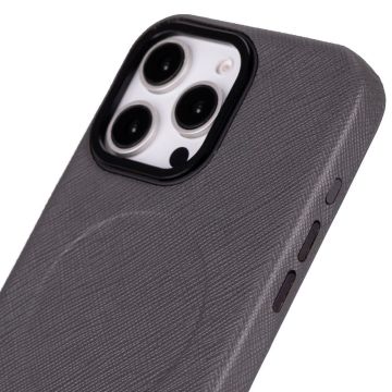 Apple iPhone 16 Pro Max uyumlu, Hakiki Deri, El Yapımı Kılıf, Gri