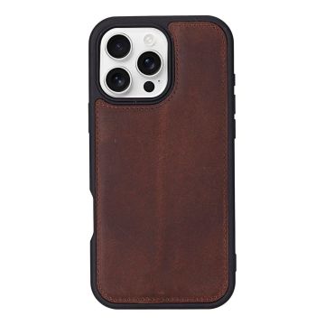 Apple iPhone 16 Pro uyumlu, Hakiki Deri, El Yapımı, Cüzdanlı Kılıf, Antik Kahve