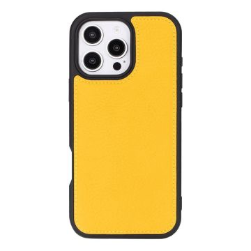 Apple iPhone 16 Pro Max uyumlu, Hakiki Deri, El Yapımı, Cüzdanlı Kılıf, Sarı
