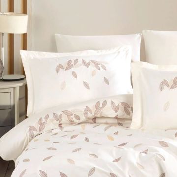Hobby Çift Kişilik Poplin Premium Nakışlı Nevresim Lidia Krem
