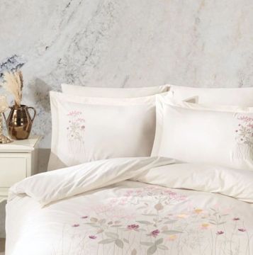 Hobby Çift Kişilik Poplin Premium Nakışlı Nevresim Emilia Krem
