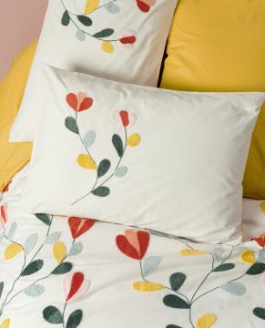 Cotton Box Puff Nakışlı Ranforce Çift Kişilik Nevresim Takımı Nella Hardal