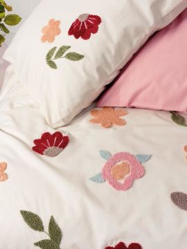 Cotton Box Puff Nakışlı Ranforce Çift Kişilik Nevresim Takımı Blossom Somon
