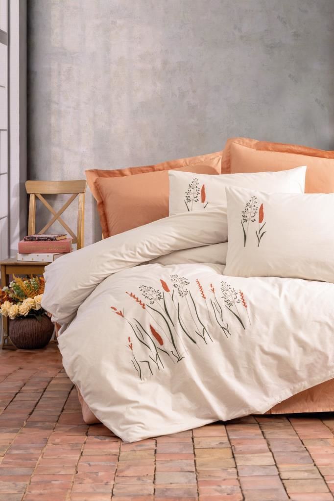 Cotton Box Brode Ranforce Çift Kişilik Nevresim Takımı Maia Karamel