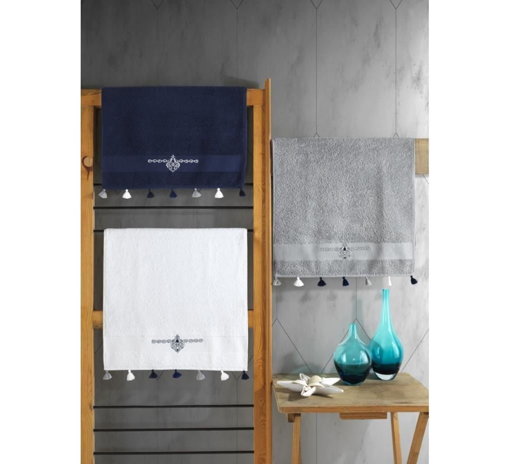 Cotton Box Fit V2 50x90 3'lü Havlu Seti Lacivert/Beyaz/Gri