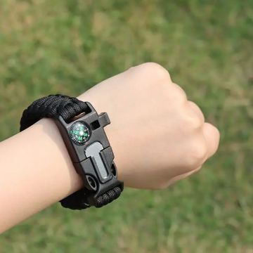 5\'i 1 Arada Çok Fonksiyonlu Hayatta Kalma Bilekliği Pusula, Düdük, Çakmak Taşı ve Şemsiye İpi Bileklik